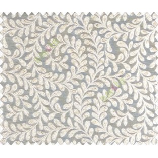 Floral small continuous flowers on swirl scroll on fern leaves texture Blue Silver Grey Beige Main curtain